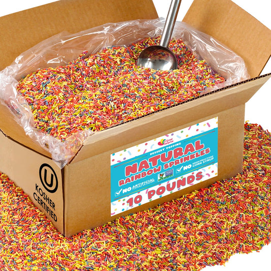 BULK Natural Rainbow Sprinkles - 10 LB Wholesale Sprinkles - NON GMO, Dye-Free Jimmies - Bulk Sprinkles No Artificial Dye for Cake Decorating - Great for Bakeries, Ice Cream Shops, Catering Large Parties