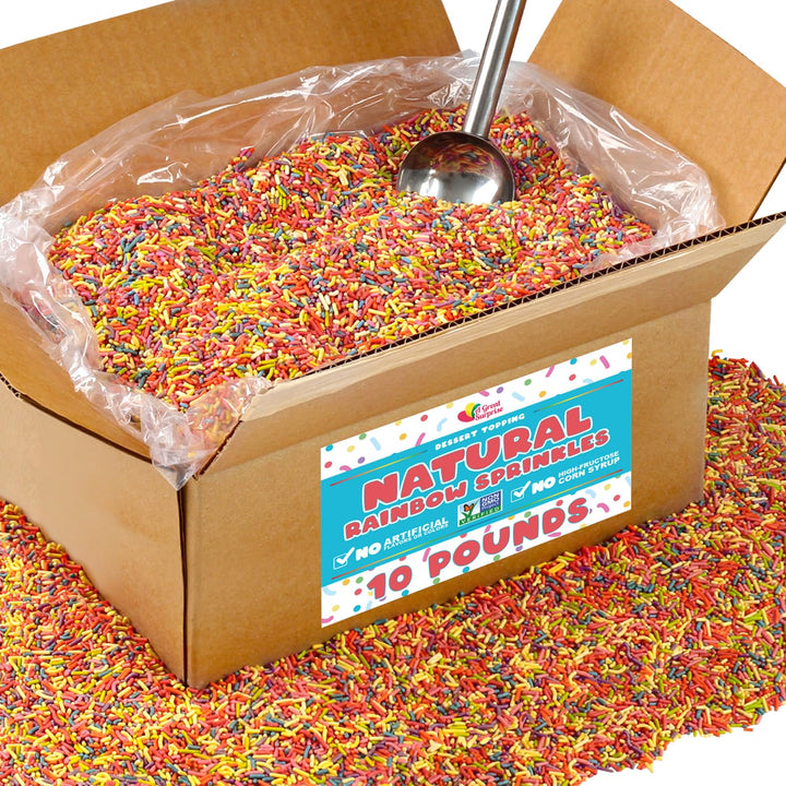 Bulk Natural Rainbow Sprinkles - 10 LB Wholesale - Kosher - Non-GMO, Dye-Free Jimmies - Bakery-Grade Sprinkles for Cakes, Ice Cream, Cookies, Catering & Large Events