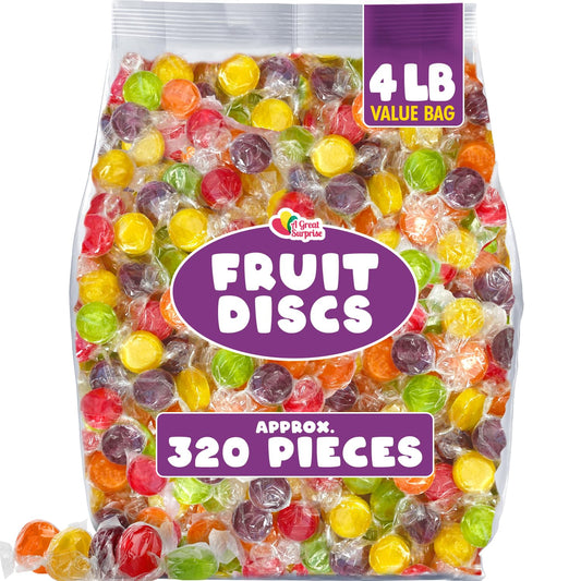 Fruit Discs - Classic Hard Candy - 5 LB Bulk Candy - Assorted Fruit Flavored Candy - Individually Wrapped Bulk Candies