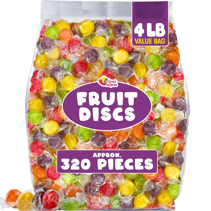 A Great Surprise Assorted Fruit Discs - 4 Pound Bag - Bulk Individually Wrapped Candy - Fruit Flavored Candies