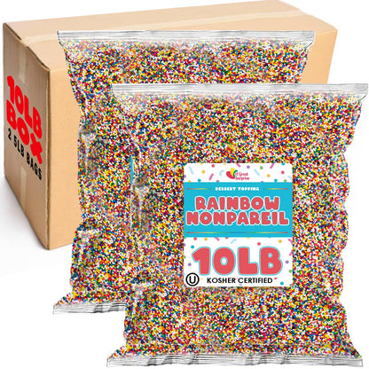 Bulk Rainbow Nonpareils Sprinkles - 10 lbs - Vegan Kosher Colorful Candy Topping for Baking, Cake Decorating, Cookies, Cupcakes - Confectionery Decoration for Professional and Home Bakers