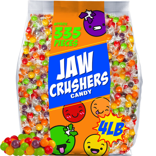 Fruit Hard Candy Bulk - 4 Pounds - Jaw Crushers Hard Candy Breakers Individually Wrapped - Assorted Fruit Flavors Cherry, Orange, Lemon, Apple, Grape - Candy for Buffets, Kids Parties, Parades, Pinatas