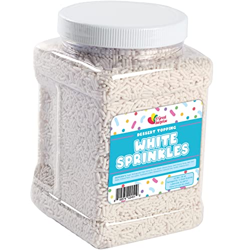 White Sprinkles Bulk - Sprinkle Toppings - 2.2 LB Bulk Jimmies in Resealable Container - White Sprinkle for Baking, Cookies, Cake and More