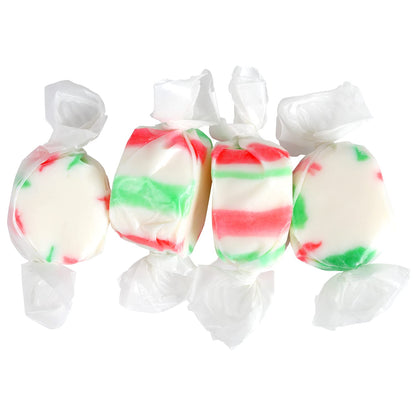Peppermint Saltwater Taffies Individually Wrapped - Old Fashioned Mint Salt Water Taffies - Bulk Taffy Candy - Red, Green and White Wrapped Candies - 3 Pounds
