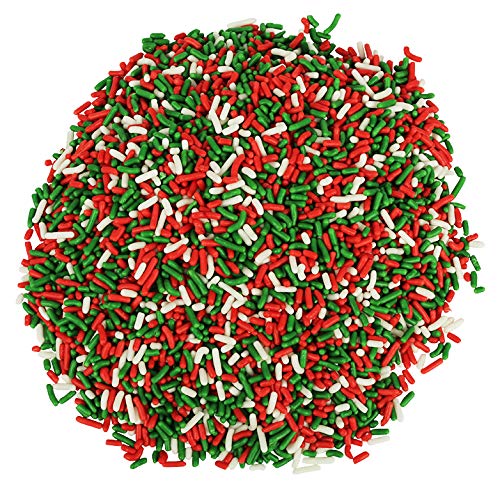 Christmas Sprinkles - 1 Pound - Holiday Xmas Jimmies - Red, White & Green Jimmies for Baking - Bulk Sprinkle Toppings for Cookies, Cakes, Cupcakes, and More!