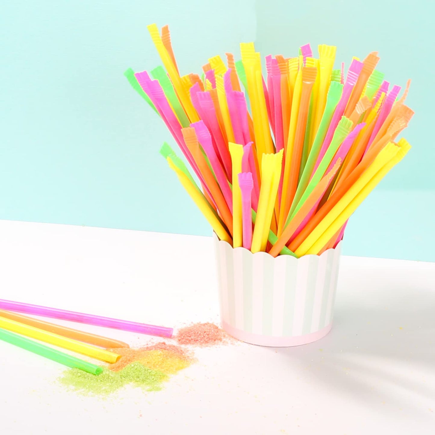 Neon Laser Straws - Candy Filled Fun Sticks - 600 Sticks - Assorted Flavors - Bulk Pixy Laser Stix - Party Bag Family Size - Bulk Candies
