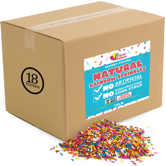BULK Natural Rainbow Sprinkles - 18 LB Case - NON GMO - No Dyes - Wholesale Bulk Toppings, Great for Bakeries & Ice Cream Shops