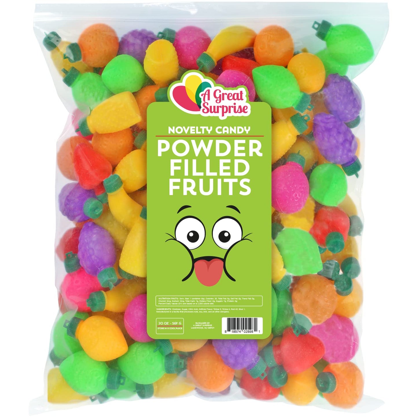 A Great Surprise Fruit Shape Powder Filled Candy - Party Candies - Bulk Parade Candy - Goodie Bag Stuffers for Kids - 72 Count - Novelty Candy - Fun Kids Candy