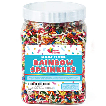 Rainbow Sprinkles Bulk - Rainbow Jimmies in Resealable Container - 1.6 LB Bulk Candy