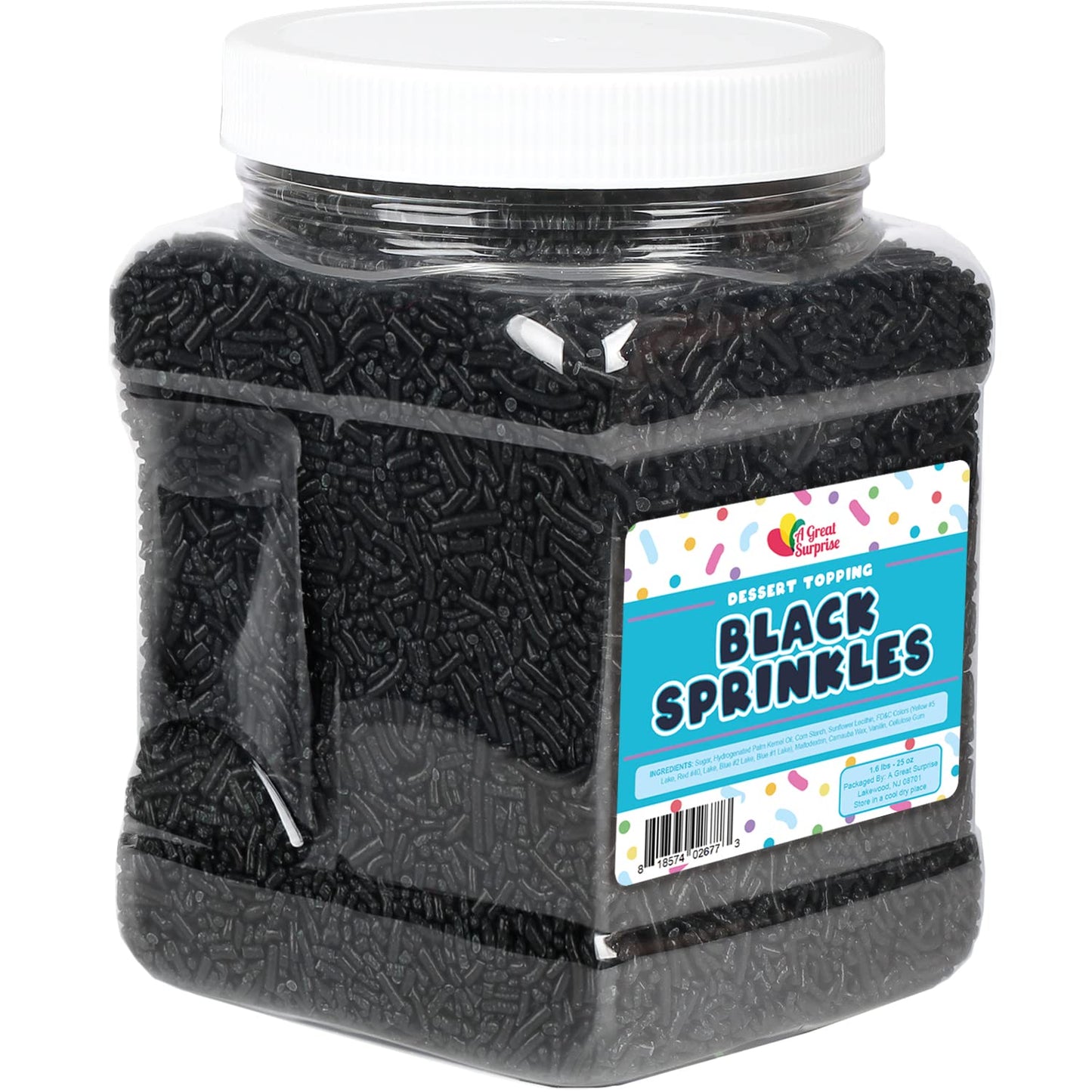 Black Sprinkles -  1.6 Pounds - Bulk Black Jimmies for Desserts, Baking, Cakes, Cupcakes
