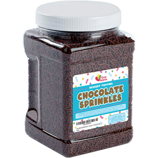Chocolate Sprinkles - Bulk 2.2 LB Resealable Container - Ice Cream Jimmies - Brown Sprinkle Dessert Toppings for Baking, Cookies, Cupcakes and More