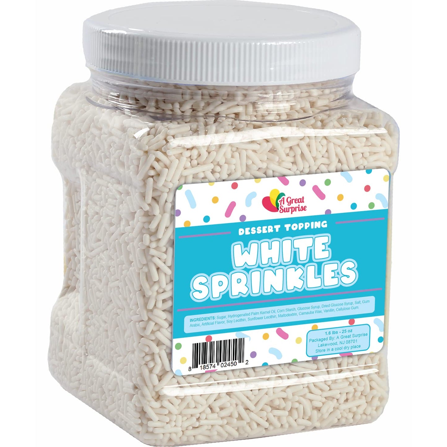 White Sprinkles Bulk - 1.6 LB - Mothers Day Sprinkles - Jimmies in Resealable Container - Sprinkles for Cake Decorating, Cupcakes, Cookie Baking and More