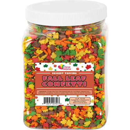 Fall Sprinkles Bulk - Thanksgiving Leaf Confetti - Autumn Leaves - Red, Yellow, Brown, Orange & Green - Dessert Topping - Great for Cooking, Baking & Decorating - 1.2 lbs bulk