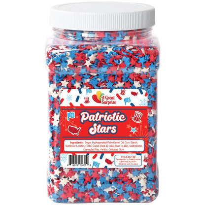 Memorial Day Sprinkles Red White and Blue - 1.7 lb - Patriotic Star Sprinkles - Fourth of July Sprinkles - Stars and Stripes Cake Sprinkles