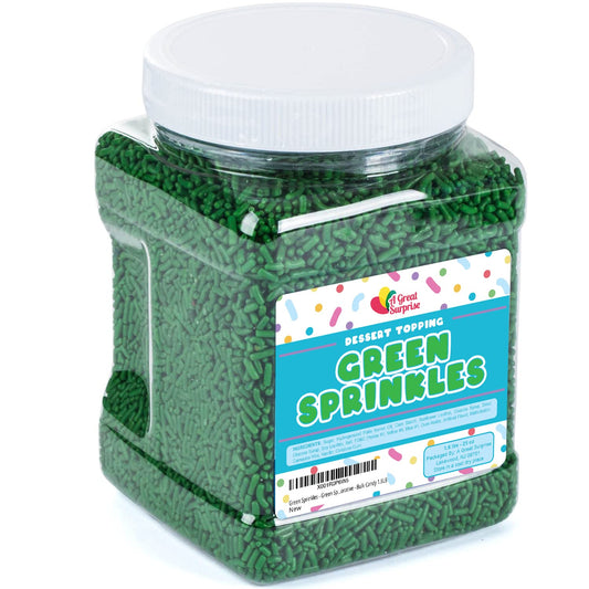 Green Sprinkles - Earth Day Sprinkles - Green Sprinkle in Resealable Container - Dark Green Jimmies - Bulk Candy 1.6 LB - Green Sprinkles for Decorating Cakes, Cookies, Cupcakes, & More!