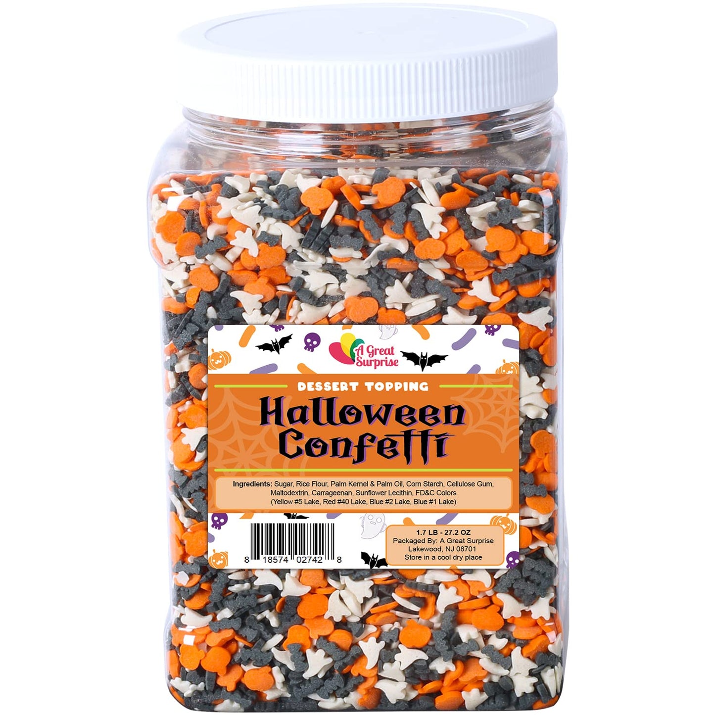 Halloween Confetti Sprinkles Bulk - 1.7 LB - Bat, Pumpkin & Ghosts Sprinkles - Spooky Toppings - Great for Cookies, Cupcakes, Fall