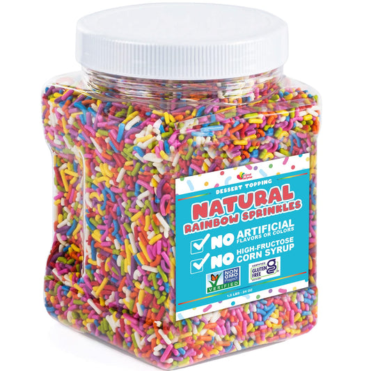 Dye Free Sprinkles - NATURAL Rainbow Sprinkle - No Artificial Dyes - Kid Friendly - 100% Natural, Gluten Free, Vegan, Lactose Free, Bulk - 1.5 Pounds