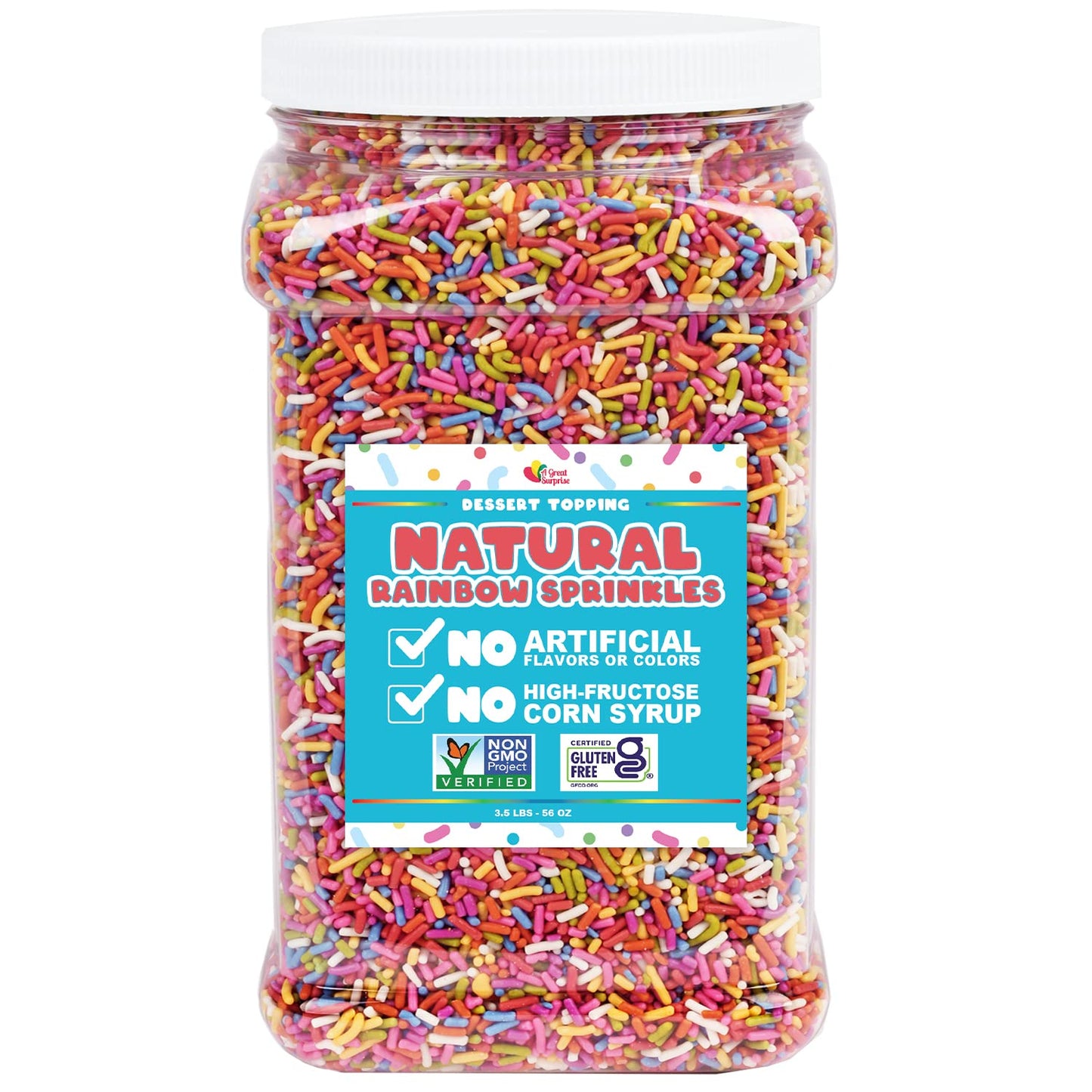 Dye Free Rainbow Sprinkles - 3.5 LB Bulk - 100% Nautural Rainbow Sprinkles - Vegan, Gluten Free, Non GMO, Dessert Topping for Baking, Cupcakes, Cookies and More