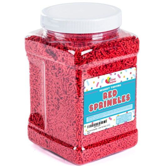 Red Sprinkles - Red Jimmies - Jimmy Sprinkles for Cake Decorating - Red Sprinkles Bulk - Red Jimmies in Resealable Container - Bulk Candy - 2.2 LB