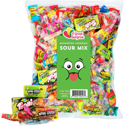 A Great Surprise Sour Party Mix - Appx. 3 LB - Candy Bulk - Warheads Extreme, Cry Baby Gumballs, Sour Patch, Sour Bites and Much More of Your Favorite Candy!