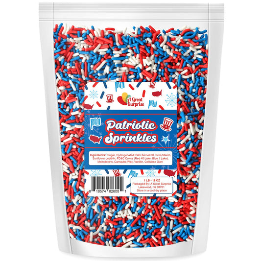 Red White and Blue Memorial Day Jimmies - Patriotic Sprinkles 1 LB - Fourth of July Sprinkles - Red White and Blue Jimmies for Cupcakes