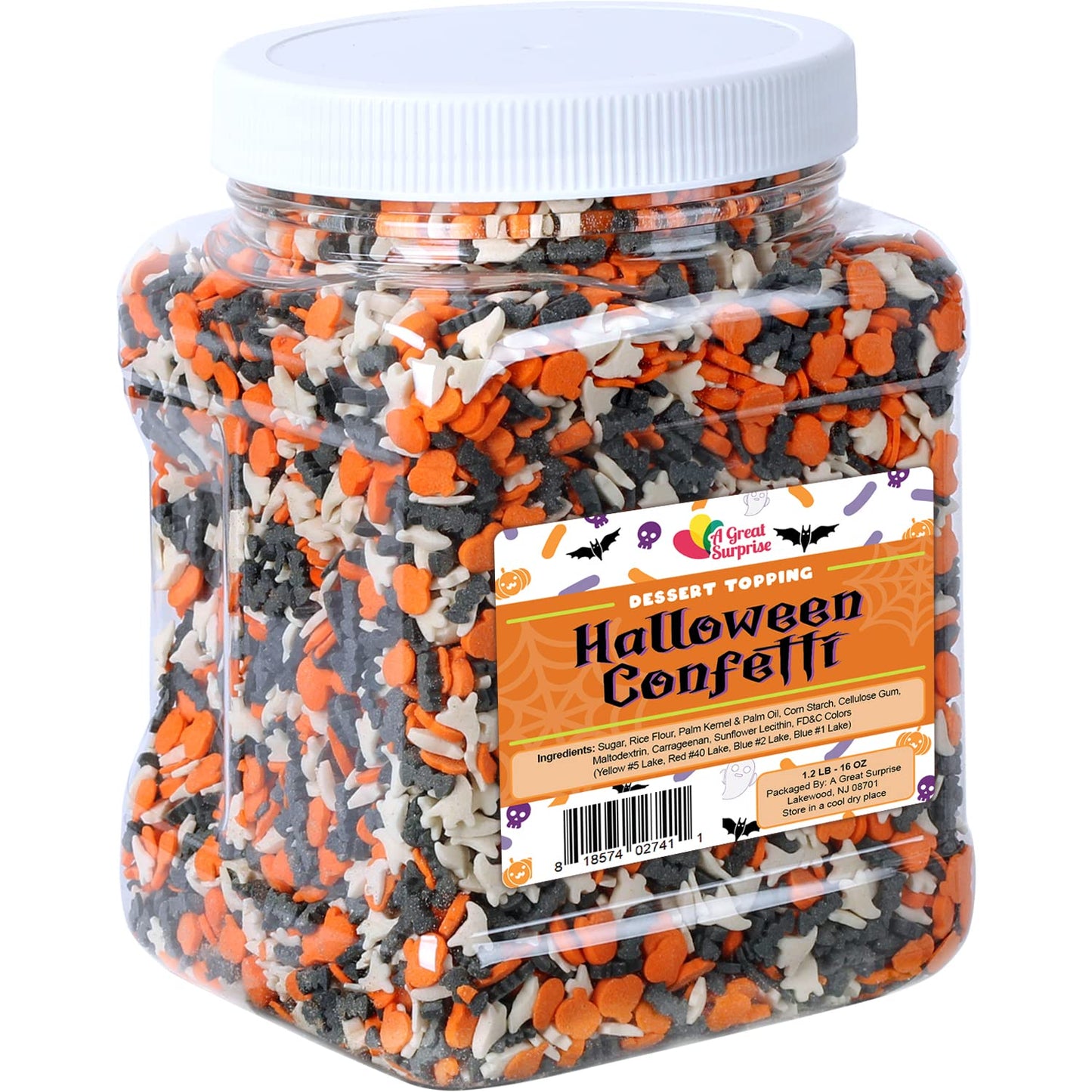 Halloween Confetti Sprinkles Bulk- Bat, Pumpkin & Ghosts Sprinkles - Spooky Toppings - 1.2 lbs - Great for Cookies, Cupcakes, Fall