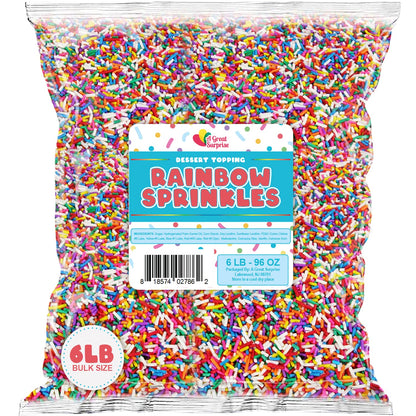 Rainbow Sprinkles - 6 Pounds - Bulk Spring Rainbow Jimmies - Colorful Sprinkles for Baking, Cupcakes, Cookies, Ice Cream, Toppings