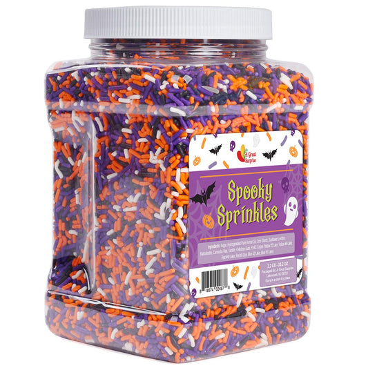 A Great Surprise Halloween Sprinkles - 2.2 LB - Orange, Black, Purple and White Jimmies
