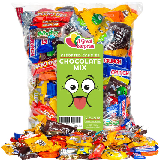 Chocolate Candy Mix - 4 LB Bulk Assortment - Fun Size Chocolate Candy Bars - Indivudally Wrapped for Pinata, Parade, Goody Bags and More