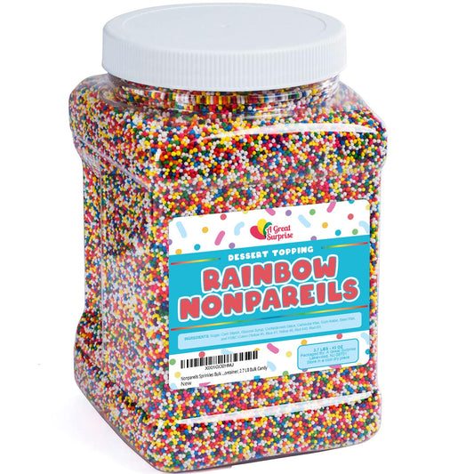 Nonpareils Rainbow Sprinkles Bulk - Rainbow Non Pareil Sprinkles in Resealable Container, 2.7 LB Bulk Candy