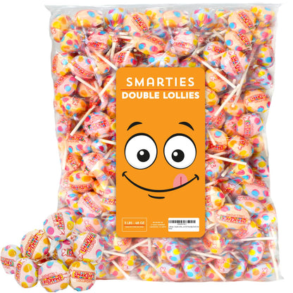 Smarties Lollipops - Double Lollies - Roughly 150 Ct Bulk Individually Wrapped 3LB Party Bag Family Size - Fun Candy for Kids