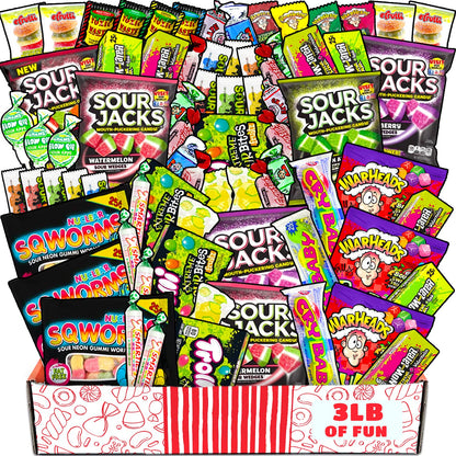 Lalees Sour Candy Gift Box - 3 Pounds - Candy Gift Box - Candy Crave Box Gift Basket - Ultimate Sour Candy Care Package - Candy Gift for Kids/Adults